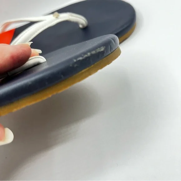 Kate Spade Women’s Size 9 Cabana Leather Orange/ Navy Blue Thong Sandals - Picture 13 of 16